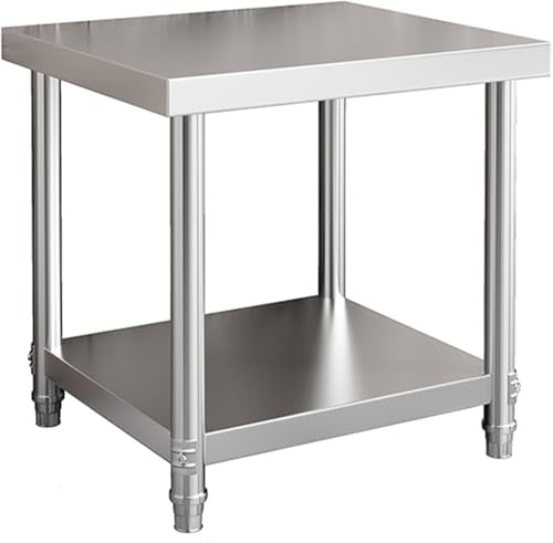 Küchenarbeitstisch aus Edelstahl, Arbeitsplatte zum Schneiden, zweistöckige kommerzielle Vorbereitungstisch, offenes Regal mit verstellbaren Beinen, breite Anwendung (Größe: 60 x 60 x 60 cm)