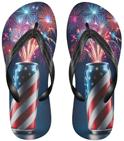 STAYTOP American Flag Style Beer Can Flip Flops Sandals of Men's & Women's,Sandals Beach Slippers Shower Slides