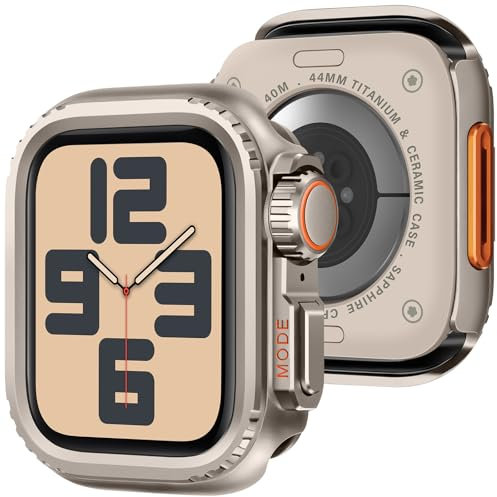 Bisikor 2 in 1 Metall Hülle Kompatibel mit Apple Watch 44mm Series 6/Series 5/Series 4 SE, Rundum Schutzhülle mit Rückseite für iWatch SE Series 6/5/4 (Titan)