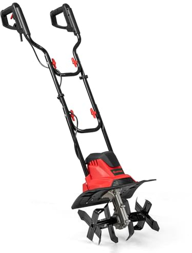 COSTWAY Motorhacke elektrisch, 1200W | Arbeitsbreite 36 cm | Arbeitstiefe 22 cm | 380 U/min, Elektro Bodenhacke mit Schutzschalter & Handgriff, klappbarer Gartenfräse (36,5 x 24 x 138 cm,Rot)