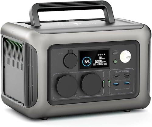 ALLPOWERS R600 Estación de Energía Portátil, Batería LiFePO4 de 299 Wh, Generador Solar de Salida de CA de 2 * 600 W (Pico1200 W), Carga Rápida de 1 Hora, Adecuado para Viajes, Camping, RV, Emergencia