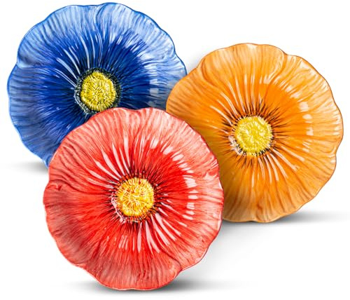 KeQiu 8 Inch Ceramic Decorative & Salad Plate Set of 3