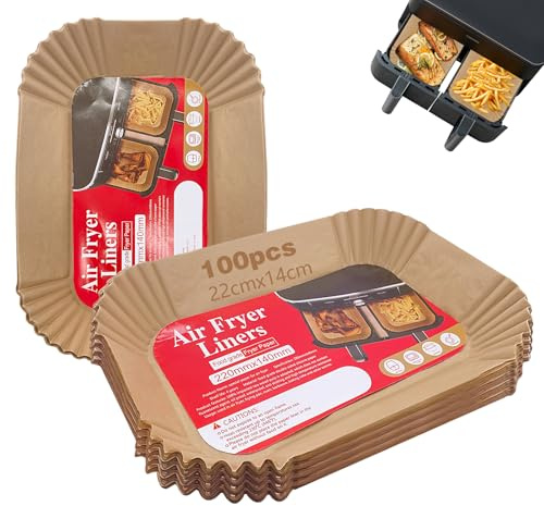 Astrumdex Carta Forno per Friggitrice ad Aria 100 Pezzi, Carta rettangolare per friggitrice ad aria 22x14cm Accessori Compatibile per Ninja Dual Zone e Altri Air Fryer Doppio Cestello