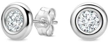 OROVI Boucles d'Oreilles Femme, Or Blanc 9 Carats, Boucles d Oreilles Diamant 0.50 Ct serti Clos, Piercing Oreille, Boucle d'Oreille Homme/Femmes, Bijoux Femme Hypoallergéniques, Boite Cadeau Incluse