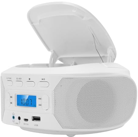 Plyisty Reproductor de CD Portátil Boombox, con Radio FM, Bluetooth, USB, Entrada Auxiliar, Compatible con CD-R/RW/MP3 CD, para el Hogar o Al Aire Libre (Enchufe de la UE)