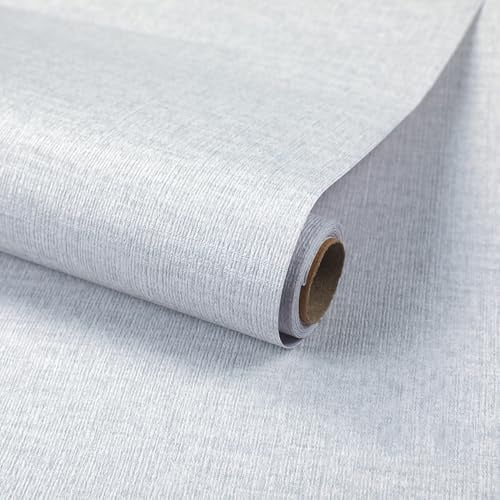 Gray Grasscloth Peel and Stick Wallpaper, 40 x 500 cm Grey Self Adhesive Wallpaper Faux Linen Vinyl Fabric Wall paper Self Adhesive Furniture Covering for Living Room,Bathroom,Cabinets, Kitchen