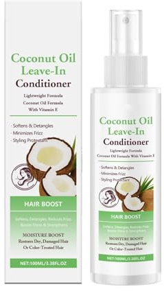 Leave-In Conditioner With Coconut Oil 100ml,leave in cheveux bouclés,spray demelant cheveux,Spray revitalisant sans rinçage à l'huile de coco,Cheveux Secs & Abîmés