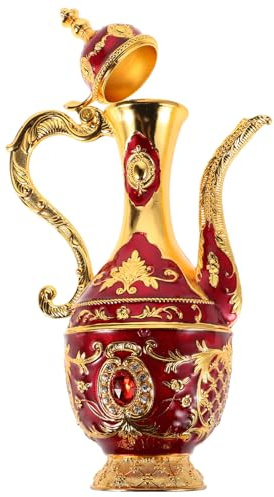 HOMSFOU Pot à Vin Vintage en Fer 200 Ml, Style Européen Rétro, Pichet à Eau Décoratif Rouge Vif, pour Mariage et Réception, Récipient à Vin Original pour Usage Domestique
