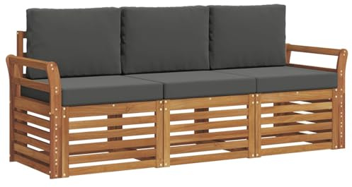 vidaXL Sofagarnituren 3 pcs Natur und Anthrazit Massivholz Akazie, Moderne Gartenmöbelsets, wetterfeste Sitzmöbel, Akazien-Sofa, Flexible Lounge-Lösungen für die Terrasse