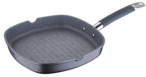 MasterPro Sartén antiadherente con revestimiento de teflón y mármol, apta para inducción de aluminio forjado y revestimiento antiadherente de mármol (sartén cuadrada de 28 cm de diámetro)