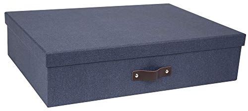 Bigso Box of Sweden JAKOB Sortierkasten mit 12 Fächern – Aufbewahrungsbox mit Deckel und Griff für Accessoires, Bürobedarf, Kosmetik usw. – Fächerbox aus Faserplatte und Papier in Leinenoptik – blau