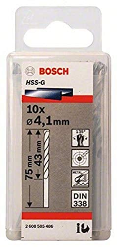 Bosch 10x PRO Metal HSS-G Twist Drill Bit Standard Length (for Non-ferrous metals, Steel, Ø 4,10 mm, Professional Accessory Rotary Drill/Drivers)