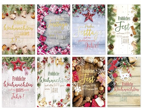 HRB Weihnachtskarten, 100 Stück mit Umschlag (Serie 3), Grußkarten für Weihnachten, Postkartenformat von 11,5 x 17,5 cm, jede Karte ist einzeln eingeschweißt