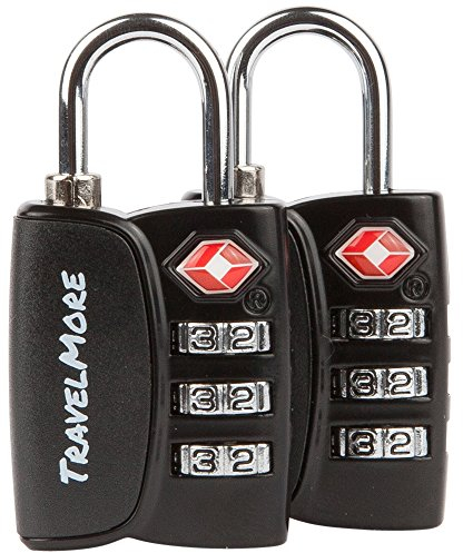 Lucchetto TSA con Indicatore di Apertura per Valigie, Zaini, Borse da Viaggio, ecc. | Lucchetti da Viaggio con Combinazione a 3 Cifre | Confezione da 2 (Nero)