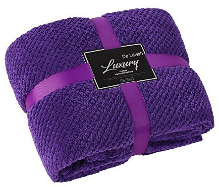 Luxury Throws Blanket King Size Kingsize Bed Fleece 3 Seater Sofa 200 x 240 Cm Extra Large Soft Warm, Purple