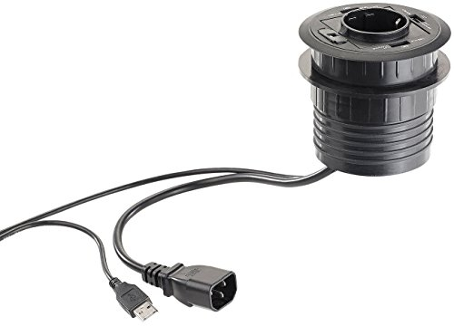 revolt Kabeldurchführung USB: Aktiver 3-fach-USB-2.0-Hub für Tisch-Einbau, mit Steckdose, 80 mm (Kabeldurchführung Schreibtisch USB, Tisch, Steckdosenleiste)