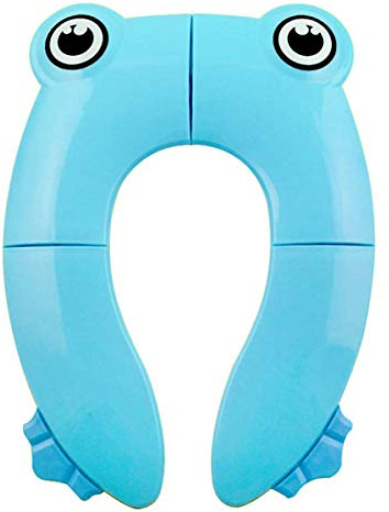 Foldable Potty Toilet Seat, Toilet Training Seats Portable Potty Travel Toddler Toilet Seat Pads for Baby Kids with 4 Anti Slip Silicon Pads and 1Bag Prevent Germs Spread (Blue)