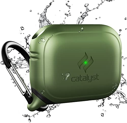Catalyst Waterproof Case for AirPods Pro (1st and 2nd Gen), Carabiner, Faster Wireless Charging, One-Piece Design, High Drop Protection, Scratch and Dust Resistant, Soft-Touch Stealth - Army Green