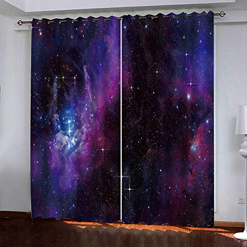 Vorhang Kinderzimmer Universum Sternenhimmel Weltraum Kinder Vorhänge mit Ösen Polyester Gardinen Thermovorhang Blickdicht Ösenschal Kindergardinen für Wohnzimmer,2er Set,70x160cm (B x H),Lila