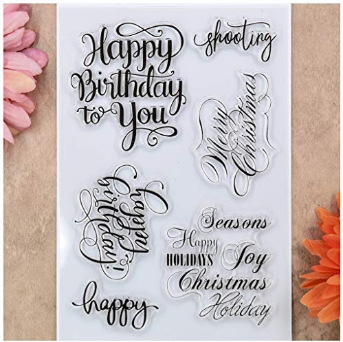 KWELLAM Transparente Stempel mit Aufschrift Happy Birthday to You Merry Christmas Seasons Happy Holidays, für Kartengestaltung, Dekoration und Bastelarbeiten