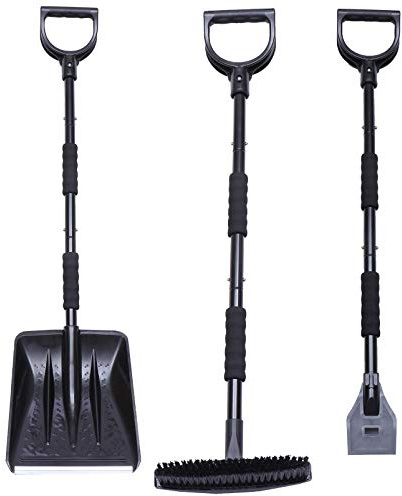 YARNOW Ensemble de Déneigement Voiture Manche Télescopique à 3 Sections Brosse et Grattoir en Fer pour Toit et Capot en Hiver