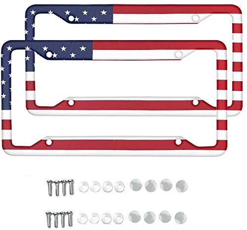 SEANATIVE USA-Flagge Druck Amerikanische Nummernschild-Rahmen Auto Front Tag für die meisten Fahrzeuge Dekorativ Wasserdicht Rostfrei Aluminium Kennzeichenhalter 2 Packungen