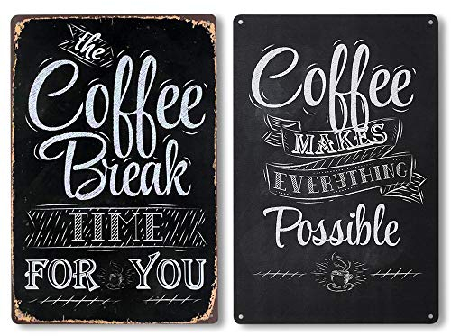 2 cartelli vintage in latta con stampa di caffè, decorazione da parete per casa, decorazione da parete per bar, pub, bar, club, 30 x 20 cm