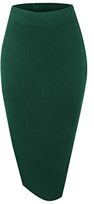Urban CoCo Women's Elastic Waist Knitted Split Tube Pencil Midi Skirt, Dark Green, Small