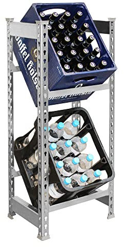 Hustedt Getränkekistenregal VERZINKT, 100 x 41 x 30 cm (HxBxT), 2 Ebenen mit je 100 kg Tragkraft, Stecksystem, Kastenhalter, Kistenständer