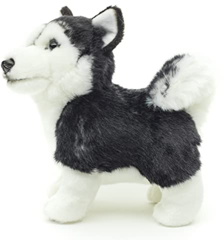 Uni-Toys - Husky Welpe schwarz, stehend (ohne Leine) - 21 cm (Länge) - Plüsch-Hund - Plüschtier, Kuscheltier