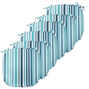 ABAKUHAUS Abstrakt Polster für Esszimmerstühle, Gestreifte Pastell tonte, Dekoratives wasserfestes Kissen mit Riemen für Küchensitze, 40 cm x 40 cm-6er Pack, Sky und Dunkelblau