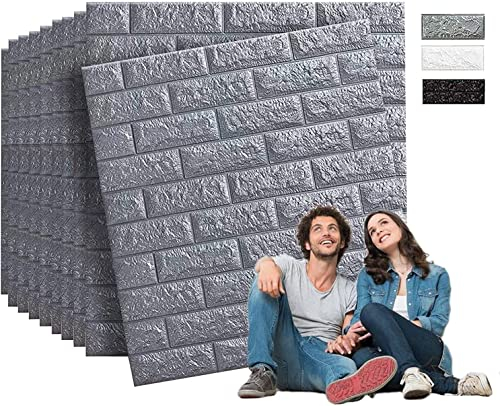 Edihome, Papel Pintado Pared, Paneles Decorativos 3d, 77x70cm, 40 piezas, Autoadhesivo, Efecto Ladrillo de Piedra, de Poliuretano, para Cocina, Dormitorio, Salón (40 Unidades, Plata Brillante)