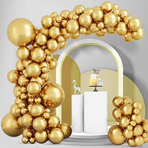 Larber 100 Stück Gold Luftballons Girlande Kit, Luftballons Geburtstag Hochzeit Gold Ballon Girlande Bogen aus Extra Dickem Metallic für Geburtstag Hochzeit Weihnachten Goldthema Party Deko