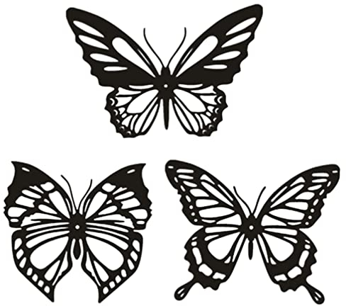 PRETYZOOM Metal Butterfly Wall Decor Black Butterfly Decor 3Pcs Mural Butterfly Art Wall Decoration for Home Living Room Bathroom Indoor Outdoor Decor Garden Yard Fence Decor,16X16CM
