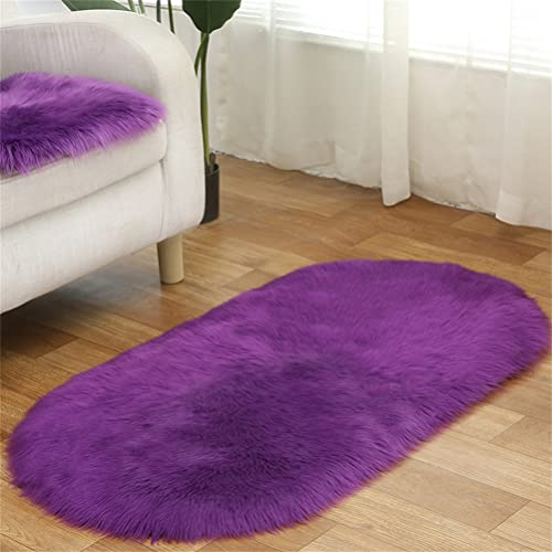 Tomifine Kunstfell Fell-Teppich, Lammfell Schaffell Teppich Flauschiger Schaffell Bettvorleger für Schlafzimmer Bett oder Wohnzimmer Sofa Deko Waschbar (50 x 100 cm,Violett)