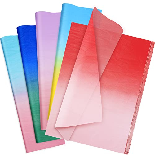 Larcenciel Seidenpapier 50 Blatt, Farbverlauf Seidenpapier für Geschenktüten, Fantasie Farbiges Geschenkpapier Bastelpapier, Geschenkverpackung für Geburtstagsfeier, Weihnachten, Hochzeit (50 x 35 cm)