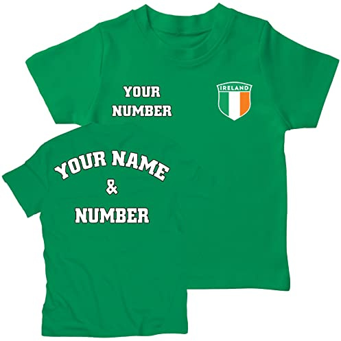 lepni.me Kinder Irland Fußball T-Shirt mit Ihrer Namen und Nummer | Irisch Flagge Abzeichen Personalisierte Trikot Weltmeisterschaft 2022 (7-8 Jahre Grün Mehrfarben)