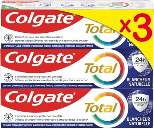 Colgate Total Blancheur Natural – Zahnpasta zum Aufhellen und vollständigen Schutz – Zahnaufhellung – Zahnpasta Colgate 3 Tuben à 75 ml