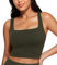CRZ YOGA Women's Butterluxe Square Neck Sports Bra Padded Wireless Crop Top Gym Workout Tank Tops Camisole with Built in Bra Olive Green 14