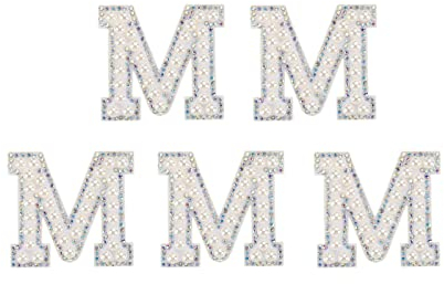sourcing map Iron on Letter M Patch Colored Rhinestone Shiny Pearl English Alphabet Sewing Patch for DIY Clothes Repair Hats Bags Shoes Pillows Crafts Pack of 5