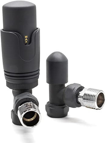 Adept Technology TRV c/w Lockshield and Modern Valves Head Kit (15mm x 1/2) - Angled, Anthracite
