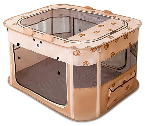 ALLSOPETS Faltbarer Haustierstall Tragbarer Katzen Laufstall Hunde Zelt Hundekäfig für Hund Welpe Freigehege Hundebox Kaninchen Zwinger mit Tragbar Handtasche (Brauner Bär, L)