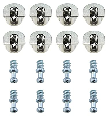 Half-Round Shape Screw in Type Shelf Holder Pin RLECS 8PCS 20x22mm Thread Cam Lock Alloy Shelf Support Holder Bracket Stud Pins for Closet Furniture Wooden Cabinet, Silver Yellow