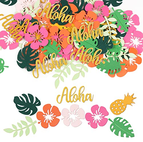 COLOFALLA 100 Stk. Hawaii Tischdeko Konfetti Party Deko Streudeko Aloha Palmenblätter Blumen Sommer Strand Party Hochzeit Tropisch Mottoparty Deko Tisch