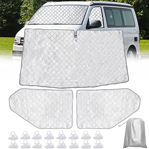 LCAUTFR Sonnenschutz Auto Frontscheibe für T5 T6 Scheibenabdeckung 3 Stück Thermomatte Fahrerhaus Set Frontscheibenabdeckung Set Interner Windschutzscheiben-Abdeckung Wohnmobil