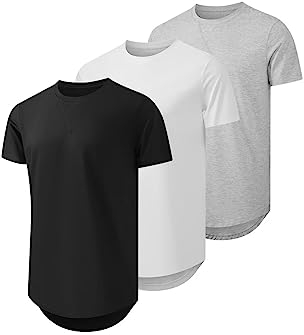 JMIERR T Shirt Herren 3 Pack Sommer Hemd Kurzarm Basic Slim Fit T-Shirts Baumwolle Longline Crewneck Sportwear XL