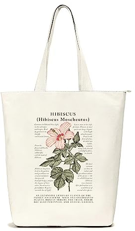 Lidxfeo Canvas Tote Bag mit Reißverschluss, Faltbar Einkaufstasche Große, Baumwolle Stofftasche Aesthetic Damen, Jutebeutel Bedruckt mit Innentaschen, für Arbeit, Einkaufen, Schule und Alltag