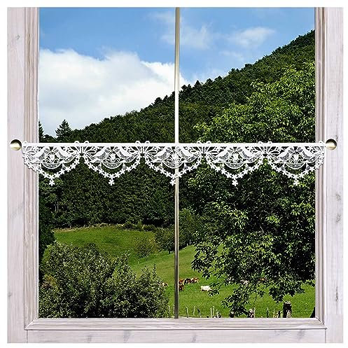 Spitzengardine Vogelhochzeit Plauener Spitze Feenhaus-Scheibengardine mit romantischem Blumenmotiv weiß 12 x 32 cm