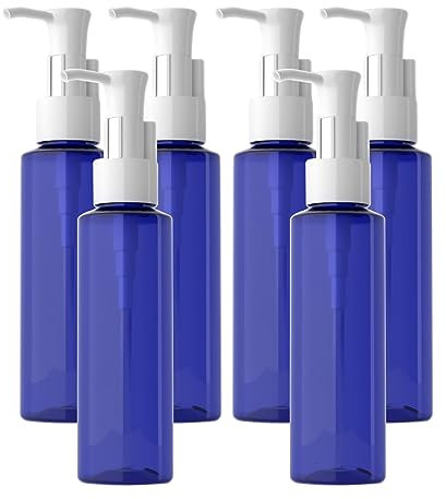 BPZXL 6 pièces 100ml Bleu flacons vides en Plastique, Flacon Vide Pompe Cosmétique Bouteilles pour Savon Gel Huile Essentielle Lotion Cosmétique