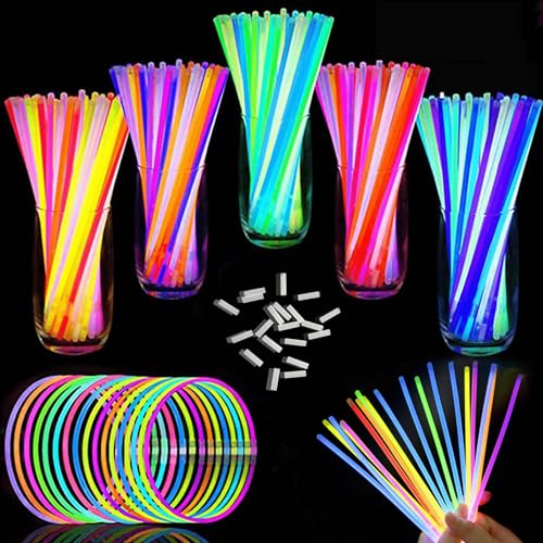 100 Bambini Adulti Starlight Glow Sticks Braccialetti Luminosi Fluorescenti Party Kit 7 Colori Party Kit Bambini Adulti Starlight per Bracciali Occhiali Gadget Comleanno Feste Carnevale Capodanno